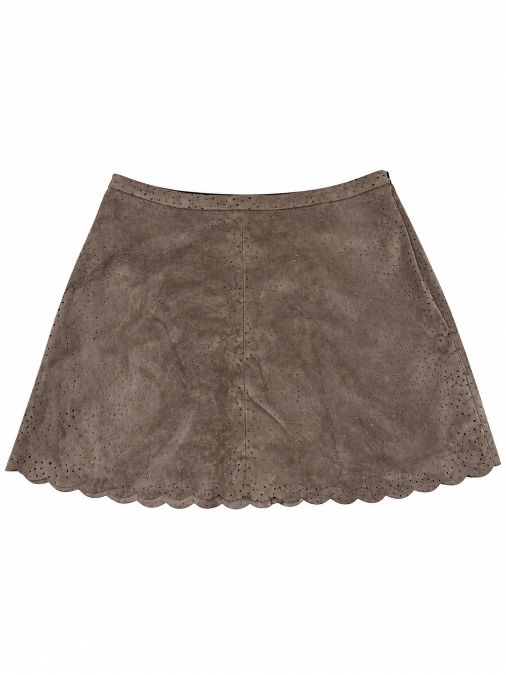 BCBGMaxAzria Taupe Suede Scalloped A-Line Skirt Size Small